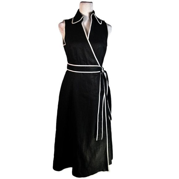 Talbots Dresses & Skirts - TALBOTS Sz 2 Womens Linen Black White Piping Fit & Flare Belted Dress